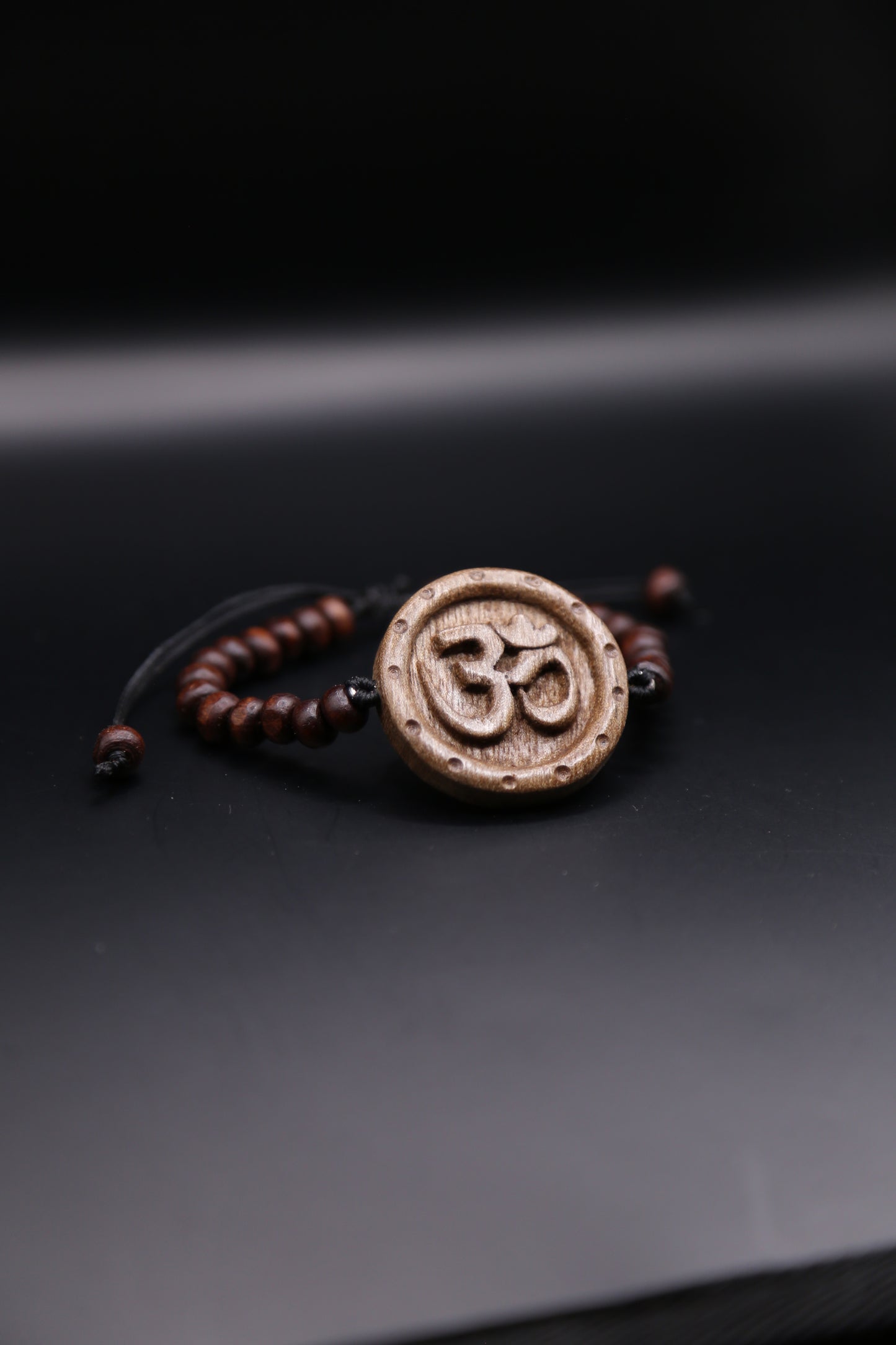 Hand-Carved Wooden OM Bracelet with Beads