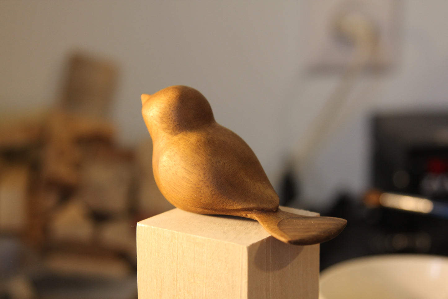 Hand-Carved Wooden Abstract Bird Sculpture