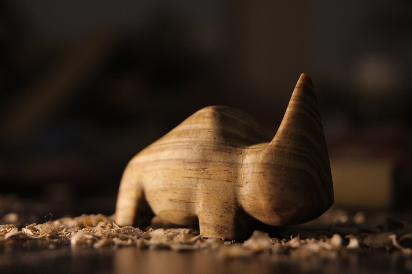 Hand-Carved Wooden Abstract Rhino Sculpture