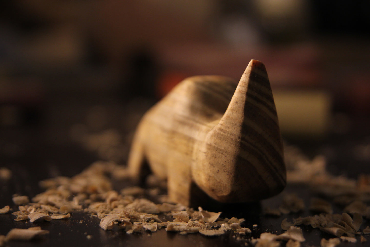 Hand-Carved Wooden Abstract Rhino Sculpture