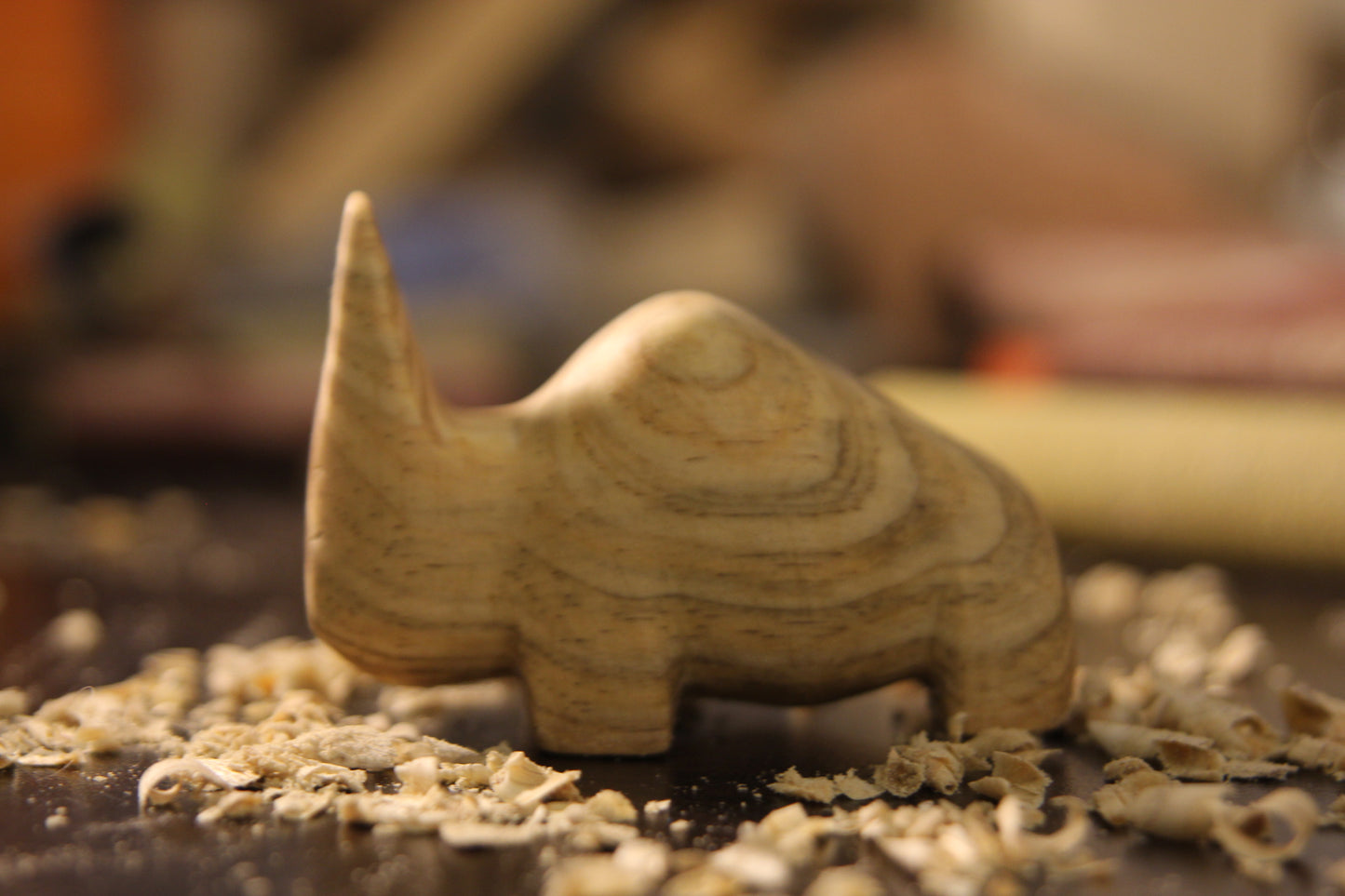 Hand-Carved Wooden Abstract Rhino Sculpture