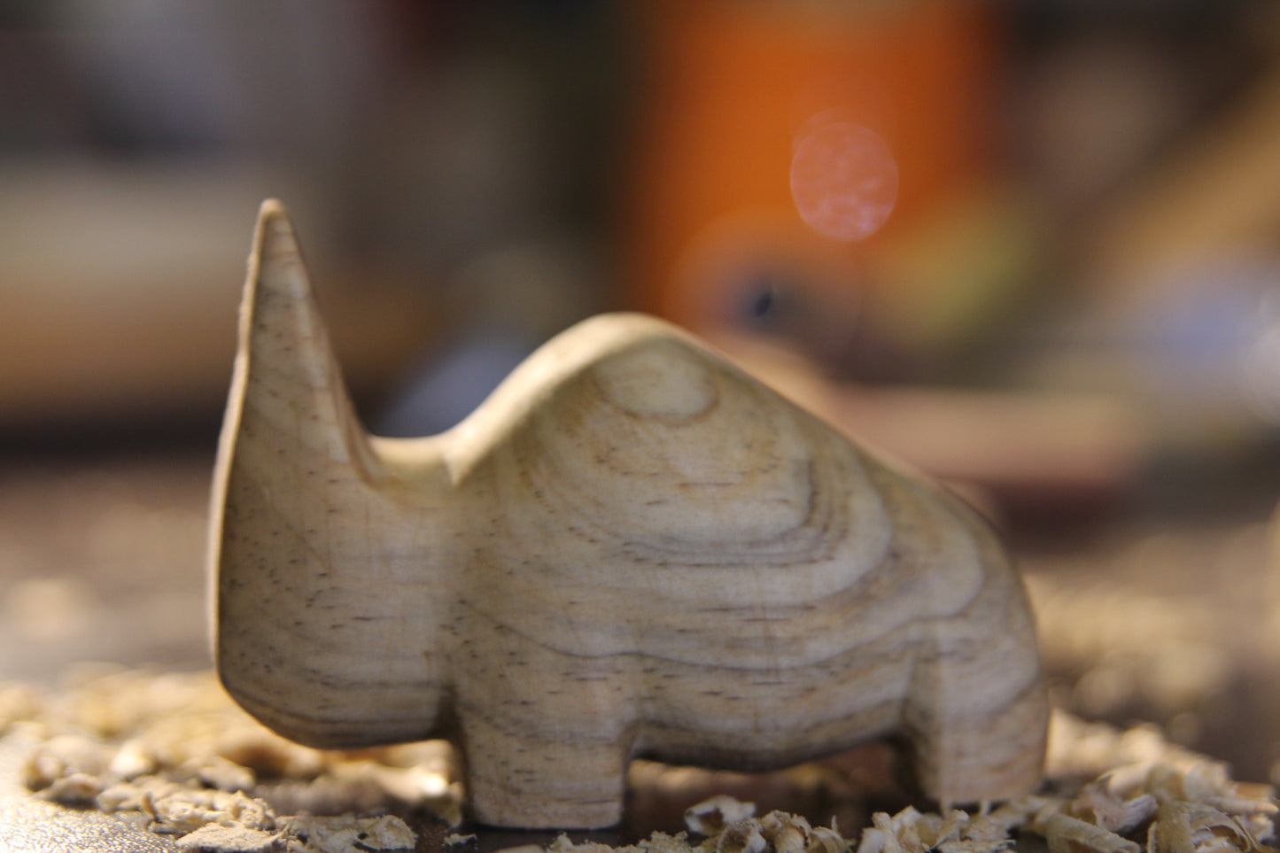 Hand-Carved Wooden Abstract Rhino Sculpture