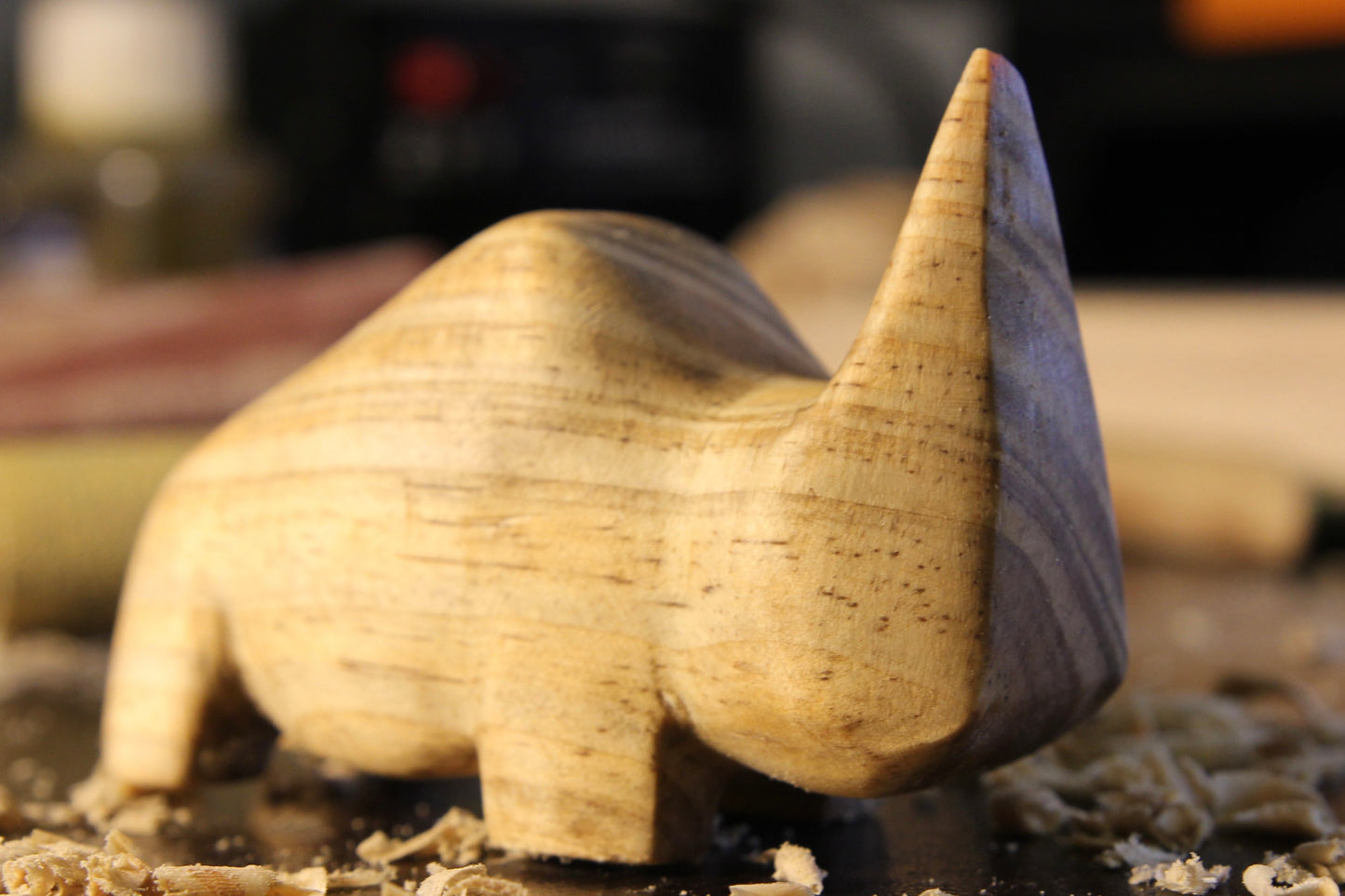 Hand-Carved Wooden Abstract Rhino Sculpture