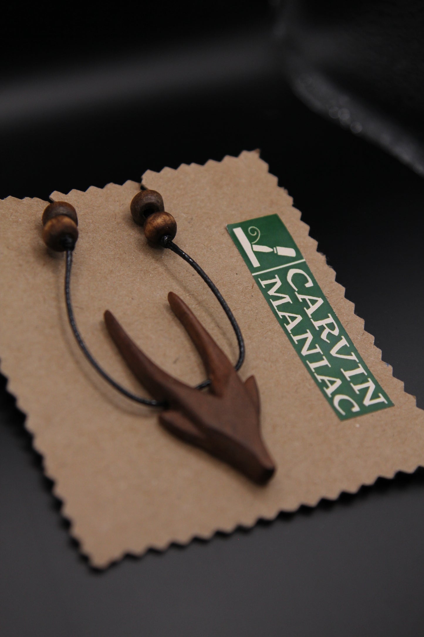 Hand-Carved Wooden Gazelle Antler Pendant Necklace