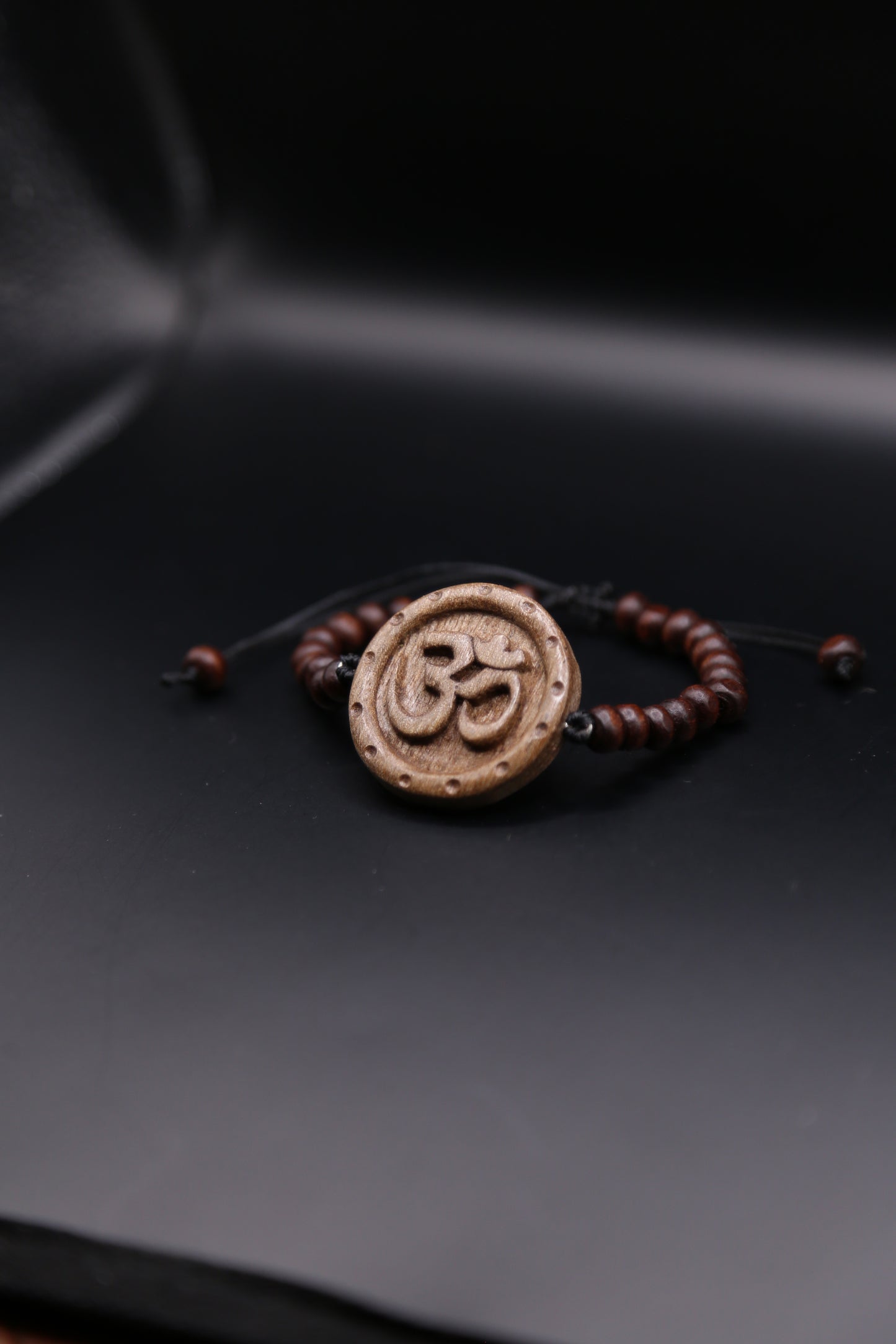 Hand-Carved Wooden OM Bracelet with Beads