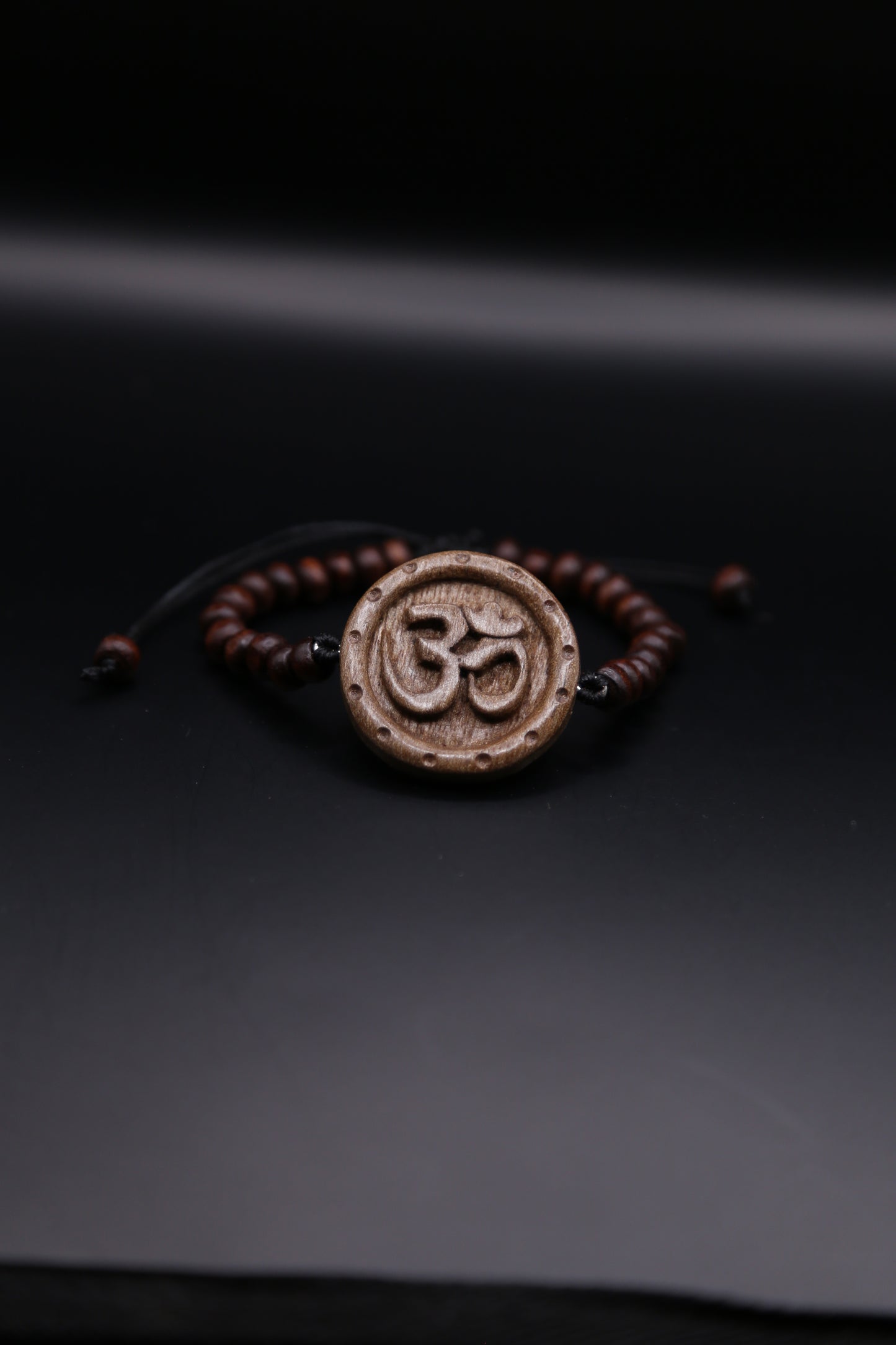 Hand-Carved Wooden OM Bracelet with Beads