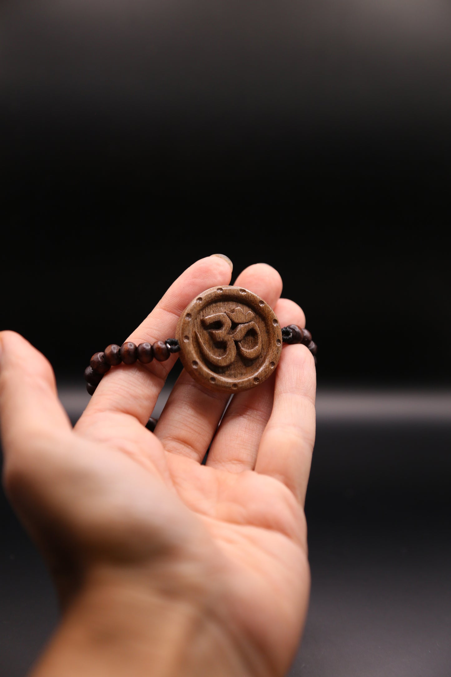 Hand-Carved Wooden OM Bracelet with Beads